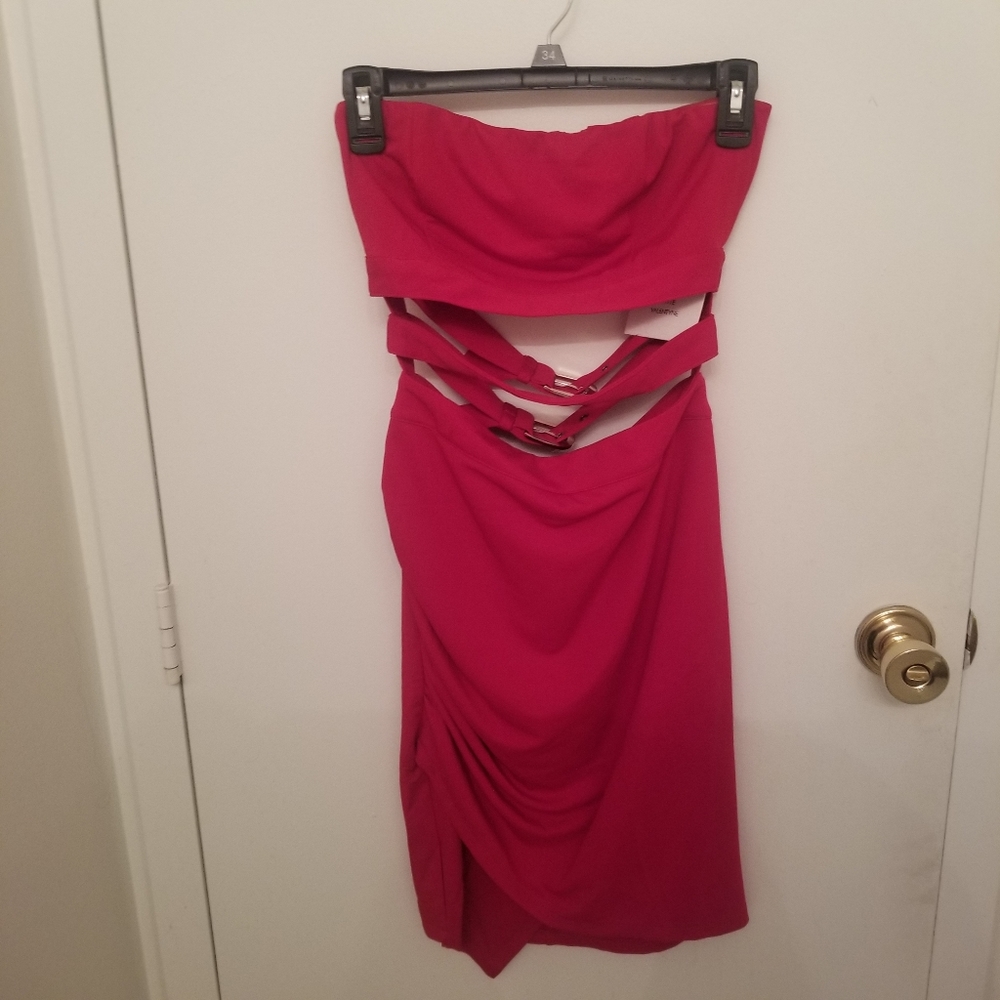 Red Strapless Buckle Dress